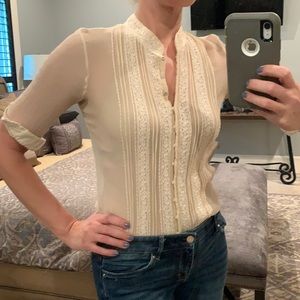 Ellie Tahari Sheer Cream Blouse